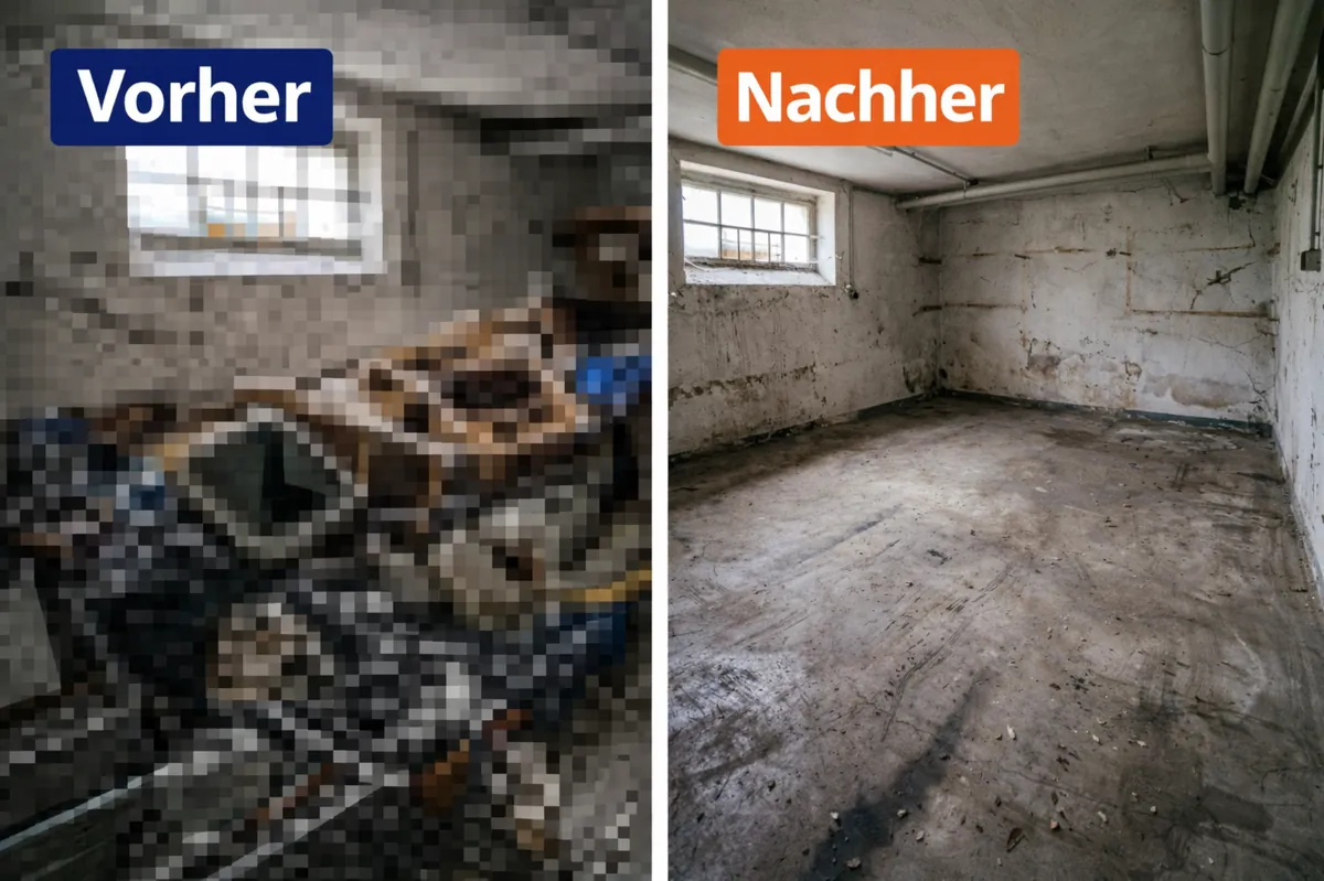 Vorher-Nachher Beispiel einer Entrümpelung mit freigeräumtem Keller