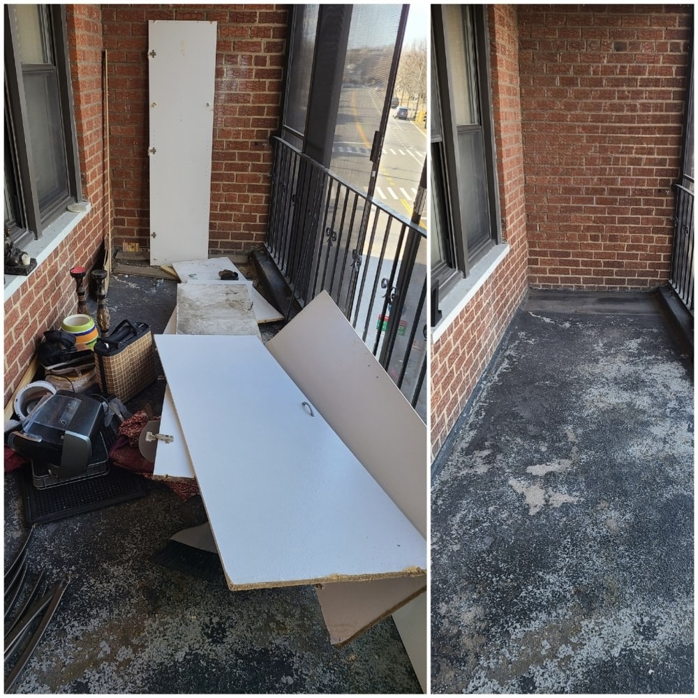 Balkon vor und nach einer Entrümpelung